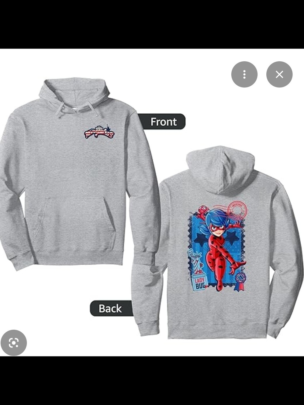 Ladybug Graphic Hoodie - Gray with Red & Blue Print